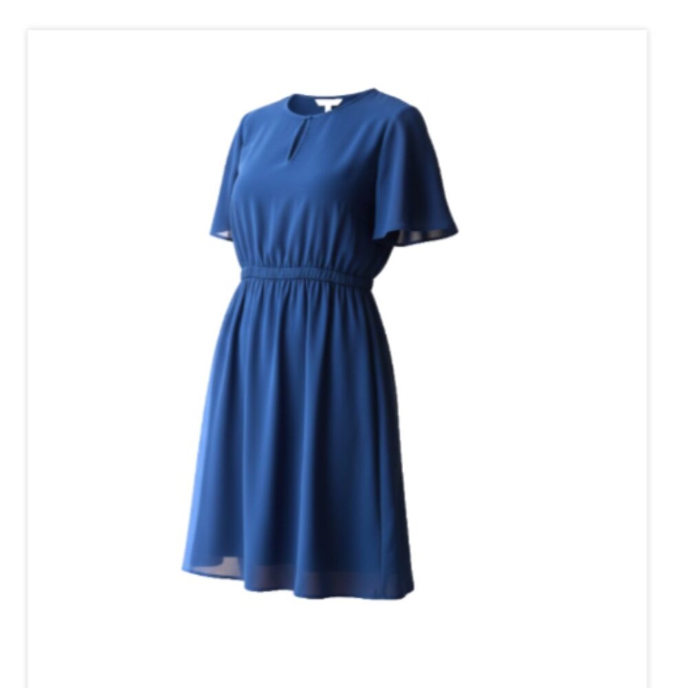 Show Me Your Mumu Dress Sz M Blue Deep V-Neck Lined Flutter Sleeve Elastic Waist